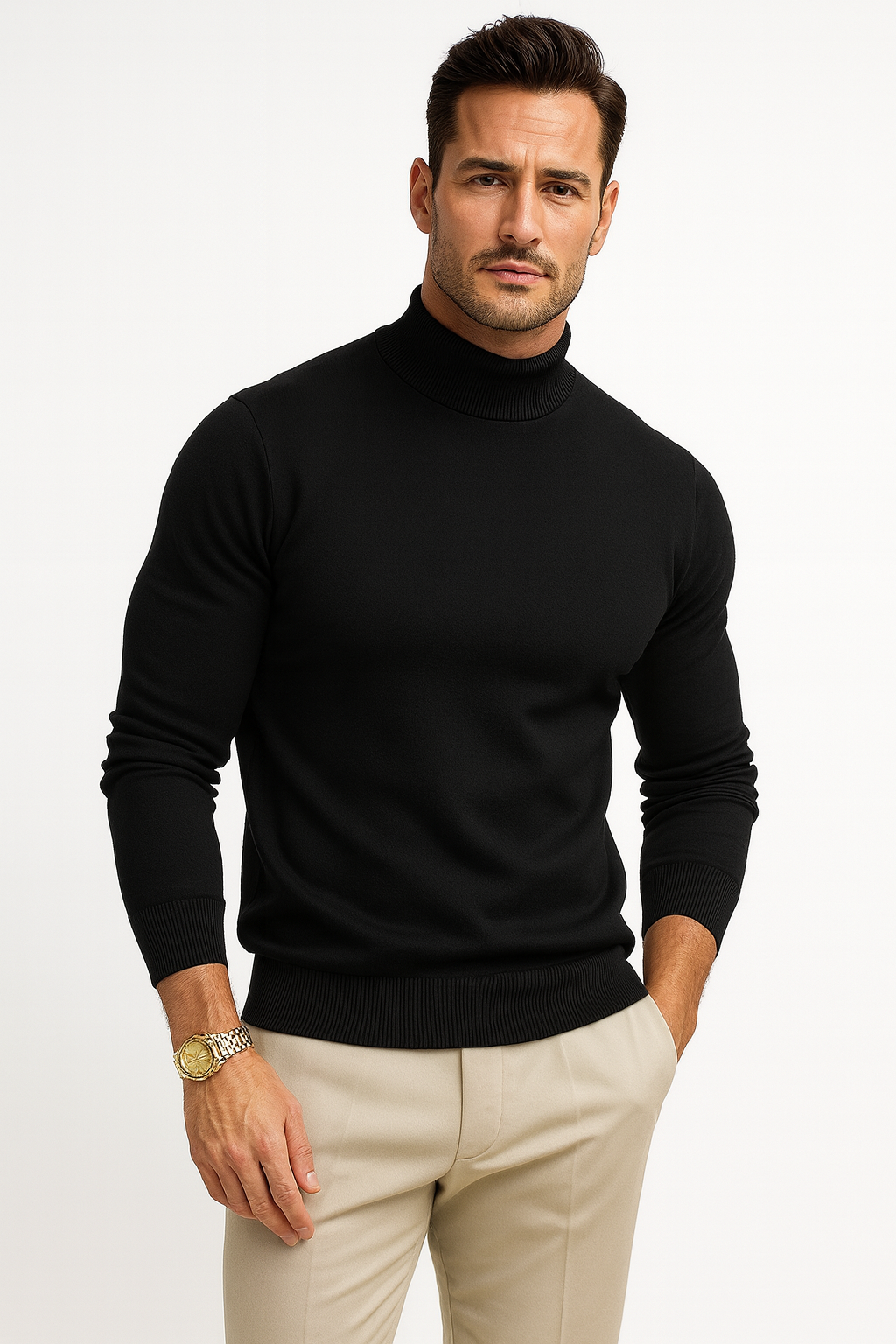 Men's white roll neck jumper soft knit for autumn layering
