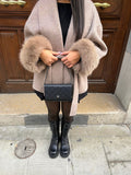 Women's Elegant Wrap Style Coat With Faux Fur Cuffs And Tie Waist