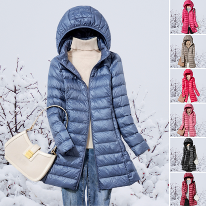 Women's khaki lightweight quilted puffer jacket with an insulated fill