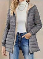 Women's grey lightweight hooded puffer jacket