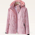 pale pink lightweight hooded windbreaker jacket with tropical leaf print
