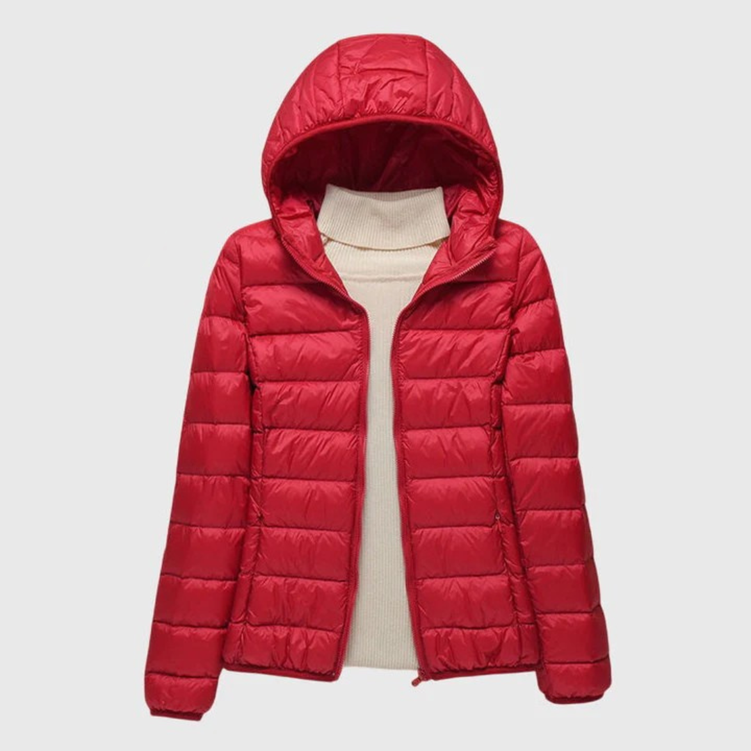 Women's Purple Quilted Jacket with Stand-Up Collar