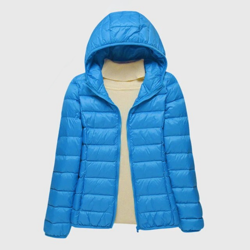 Women's Red Quilted Jacket with Stand-Up Collar