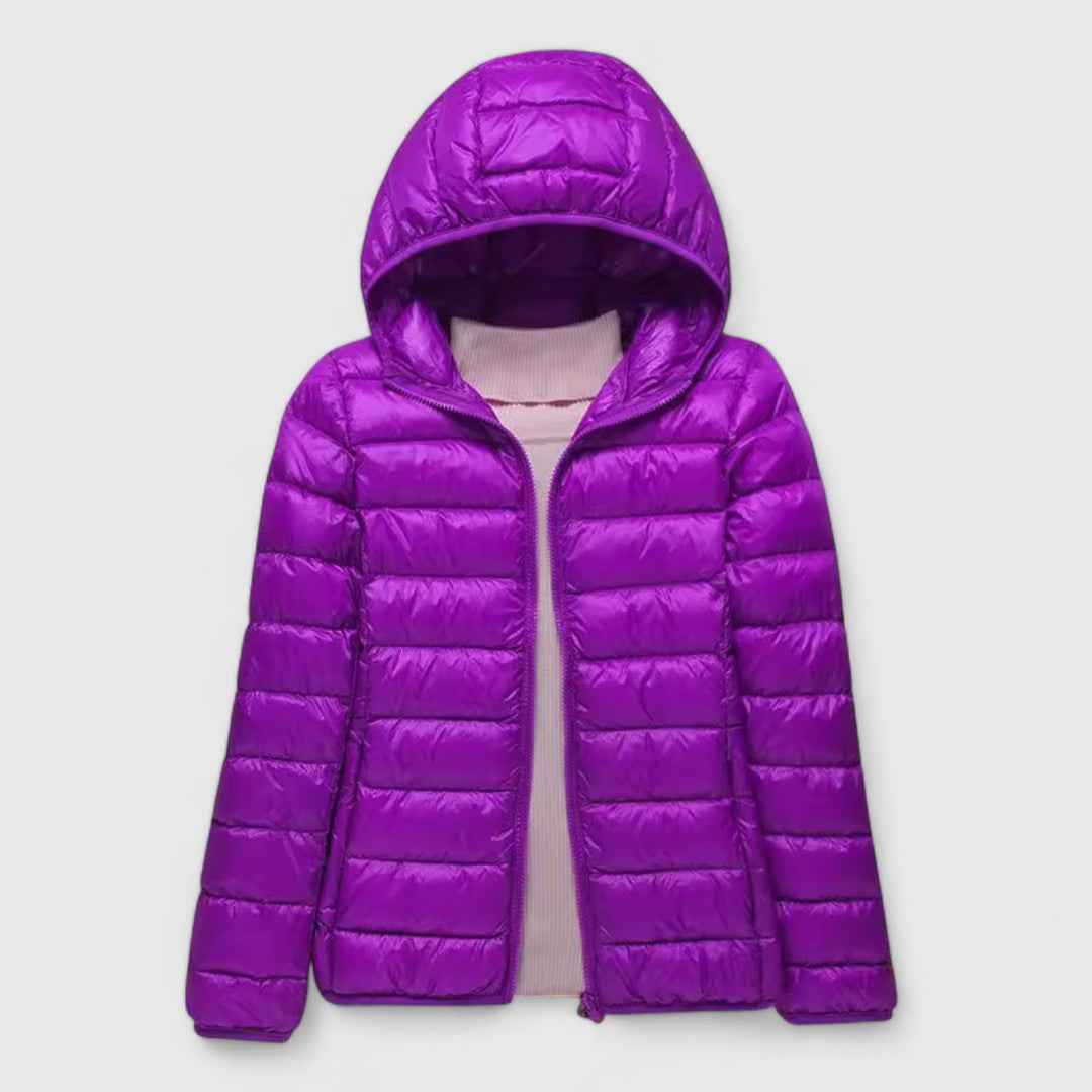 Women's Blue Quilted Jacket with Stand-Up Collar