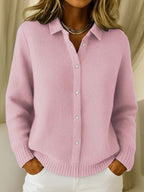 Women's blue collared button-up knit cardigan for autumn