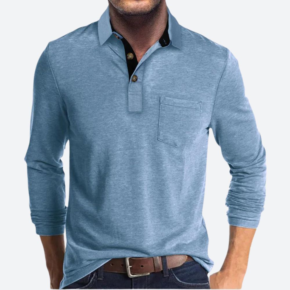 Men's black cotton polo shirt with classic collar for autumn