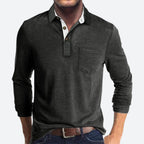 Men's black cotton polo shirt with classic collar for autumn