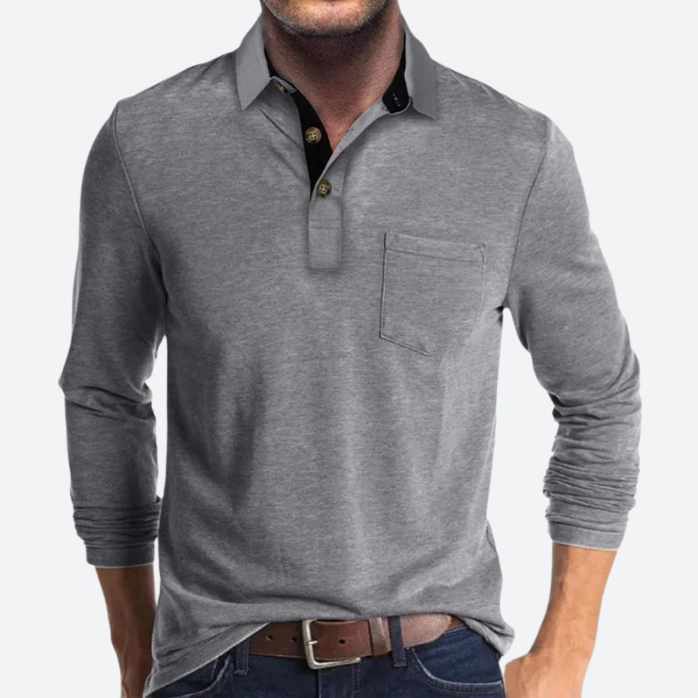 Men's black cotton polo shirt with classic collar for autumn