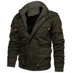Men's dark green hooded waterproof field jacket with fleece lining