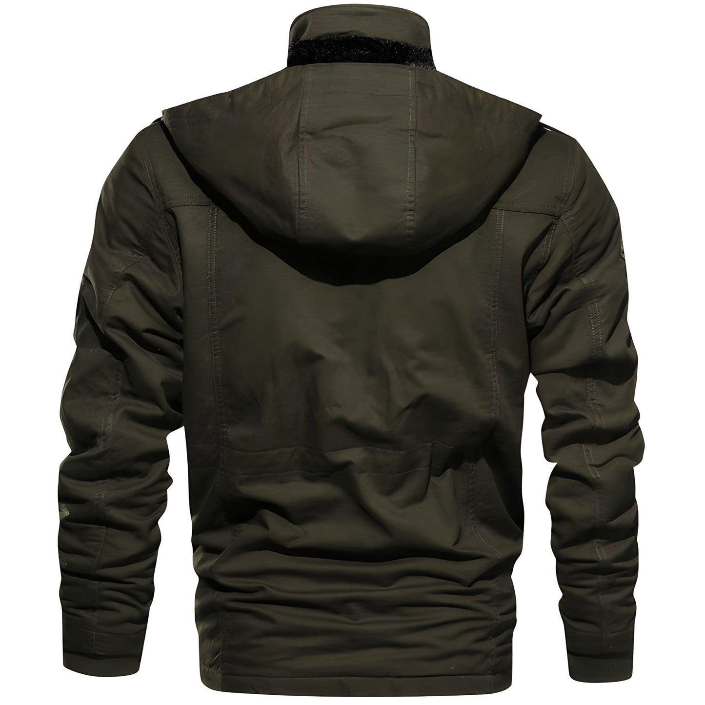 Men's dark green hooded waterproof field jacket with fleece lining
