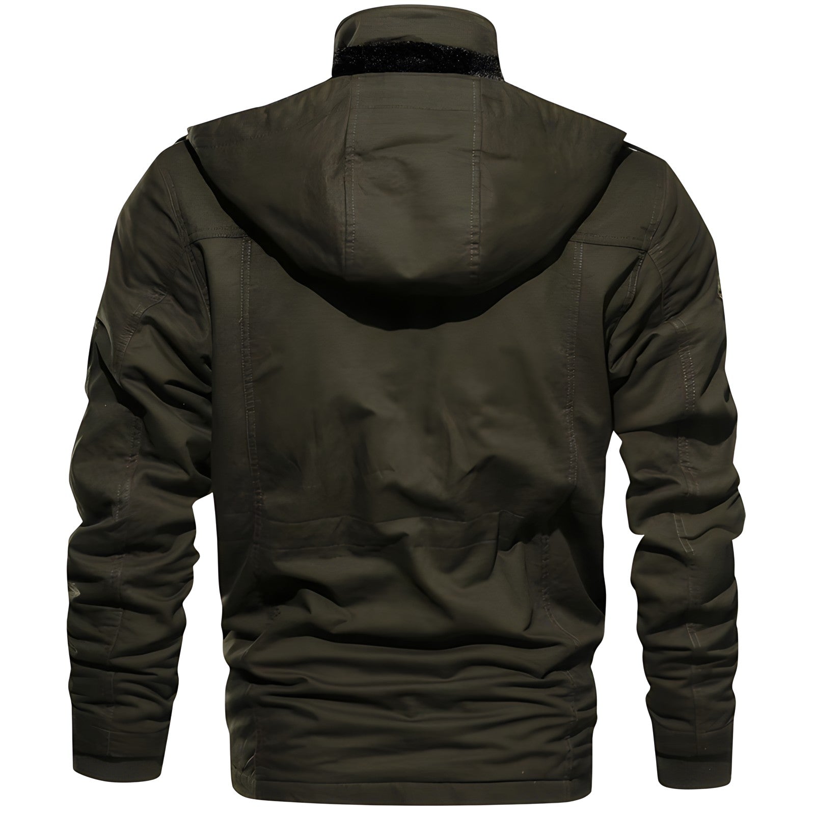Men's dark green hooded waterproof field jacket with fleece lining