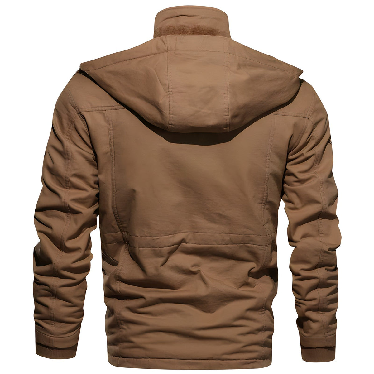 Men's dark green hooded waterproof field jacket with fleece lining