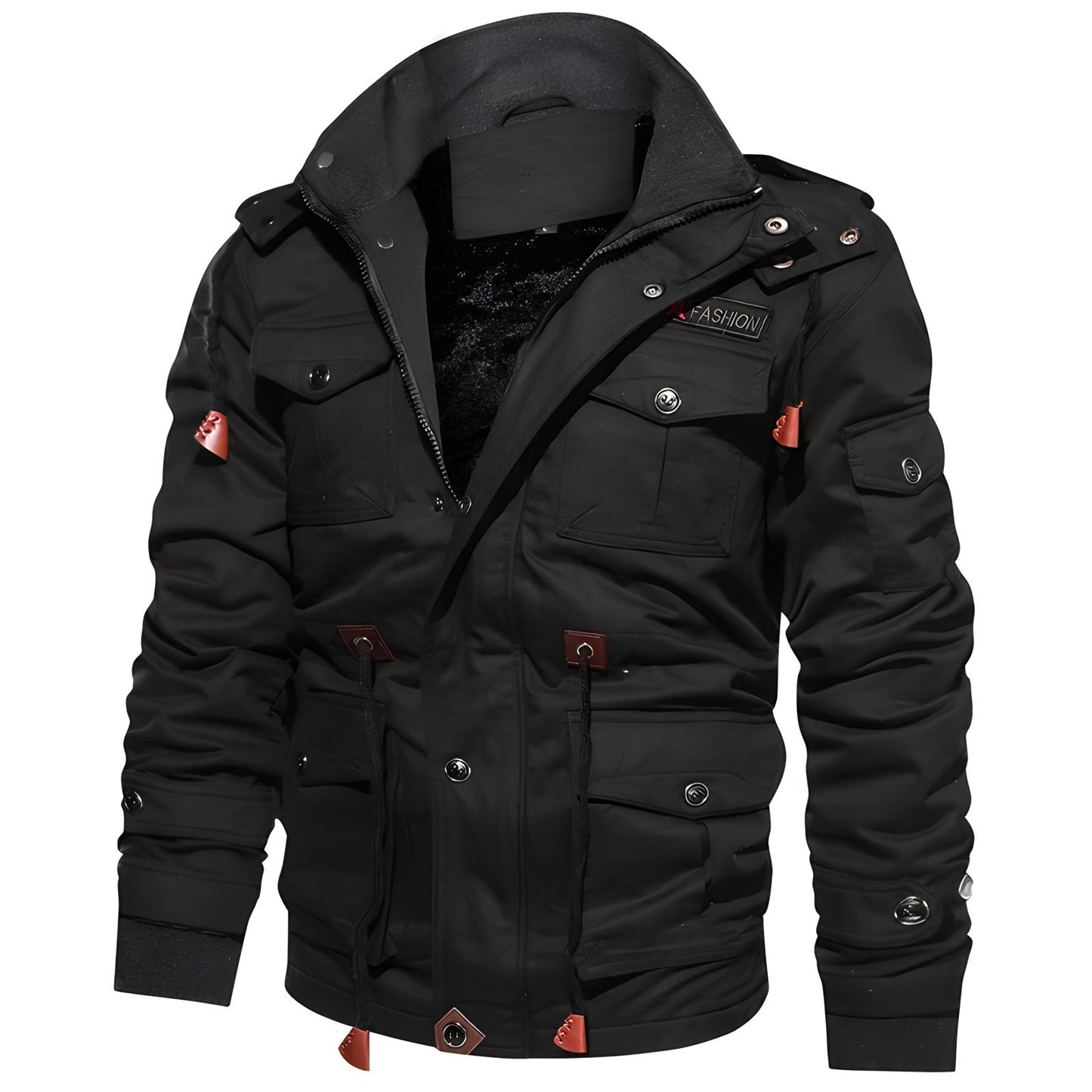 Men's dark green hooded waterproof field jacket with fleece lining