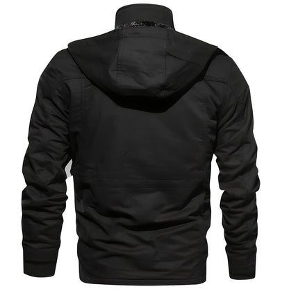 Men's brown hooded waterproof field jacket with fleece lining