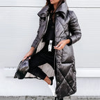 Women's black long quilted puffer jacket