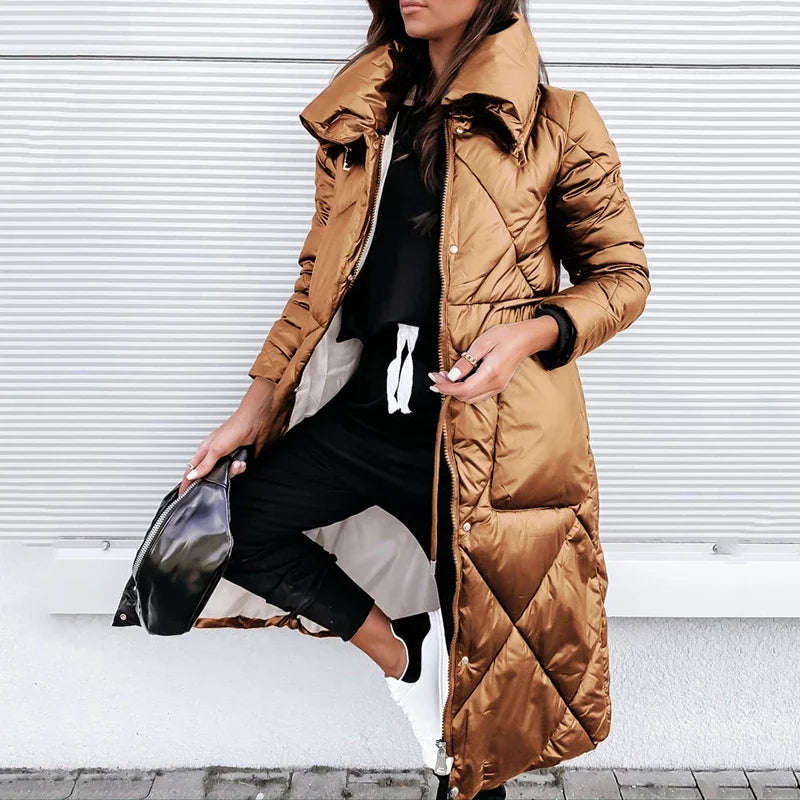 Women's copper long quilted puffer jacket