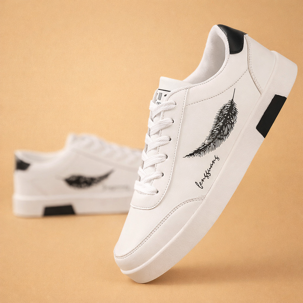 White Black men's classic low-top trainers with a leather-look finish