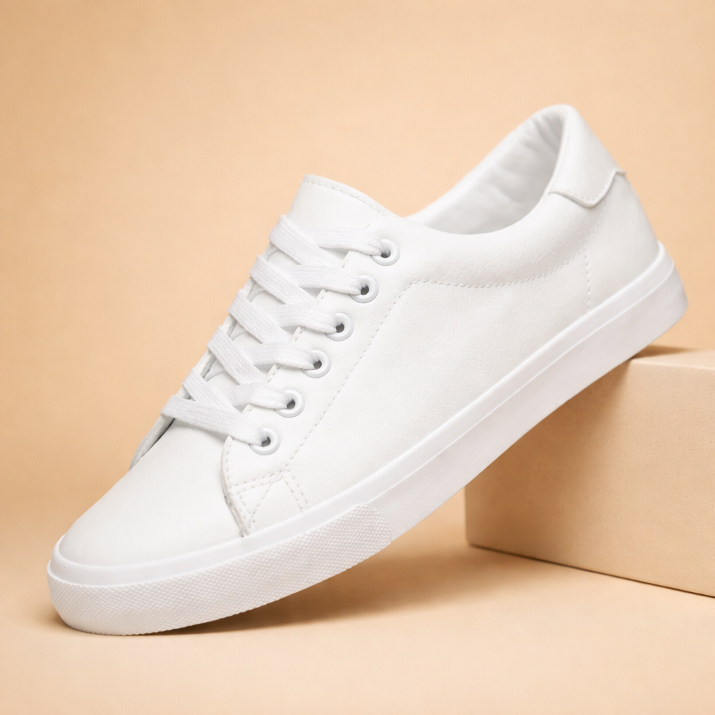White Black men's classic low-top trainers with a leather-look finish