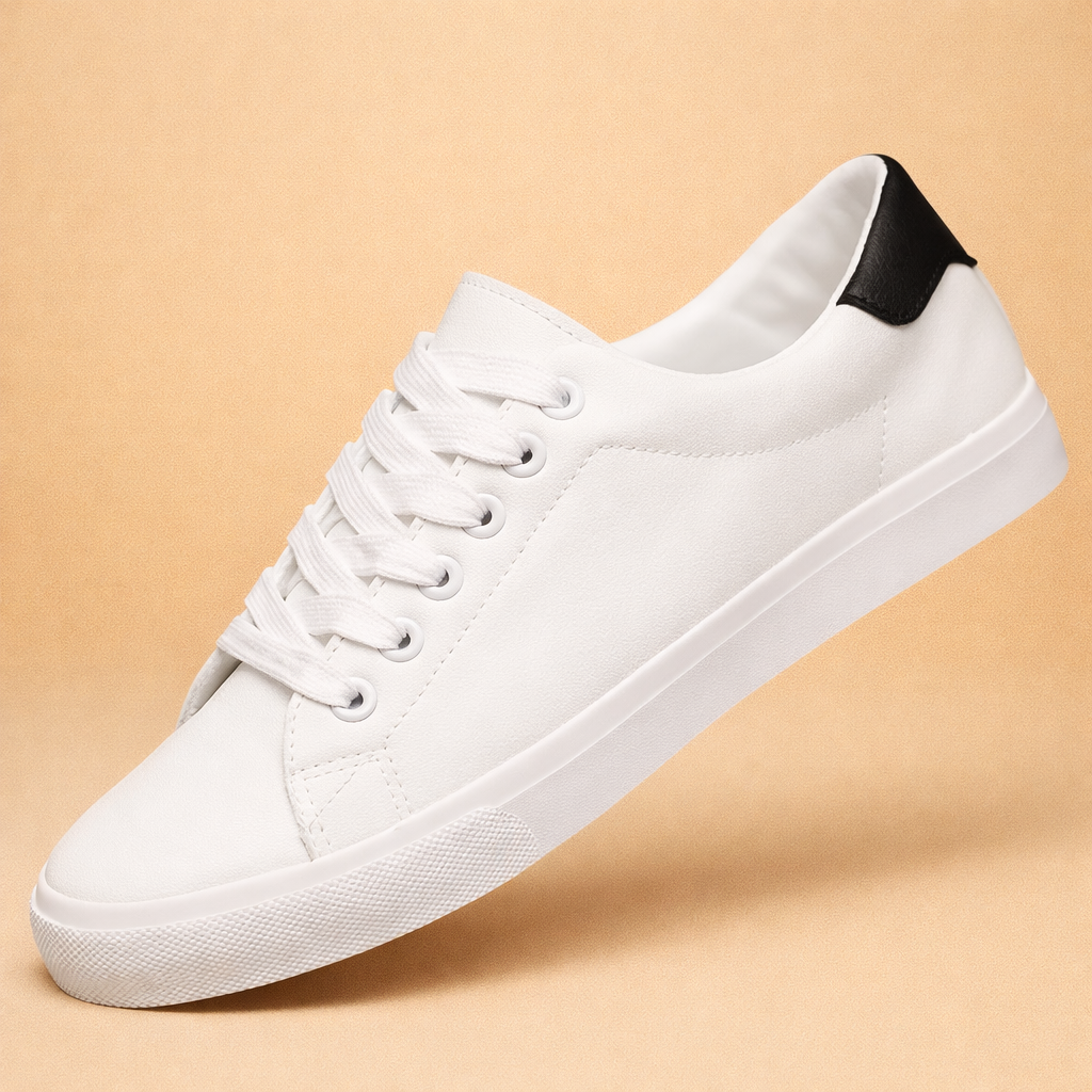 White Black men's classic low-top trainers with a leather-look finish