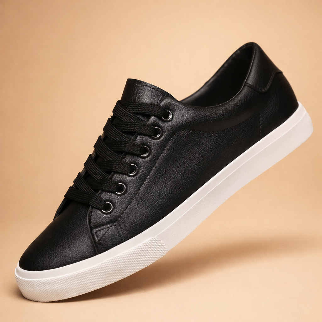 White Black men's classic low-top trainers with a leather-look finish