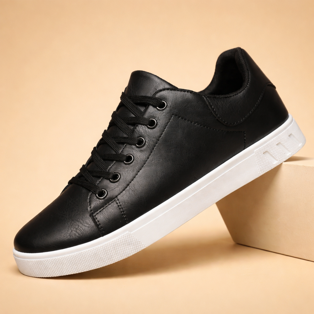 White Black men's classic low-top trainers with a leather-look finish