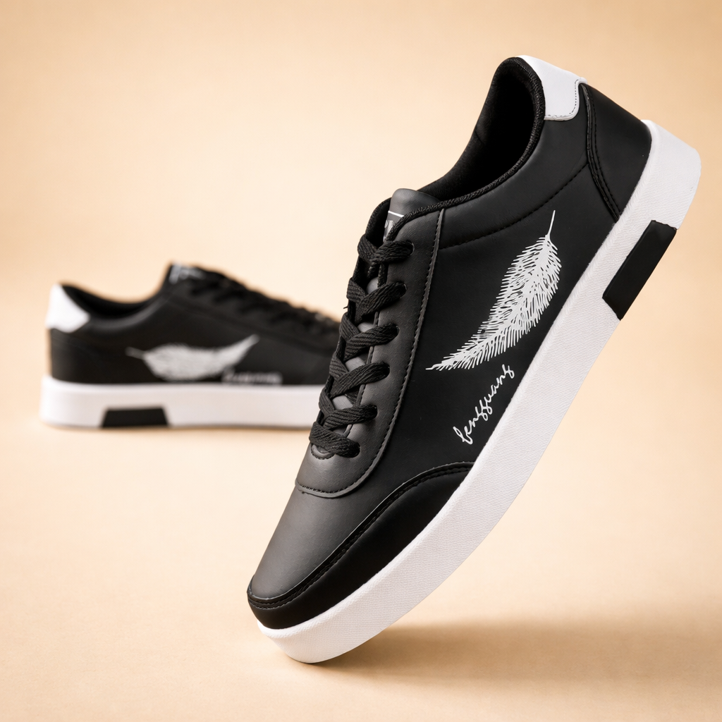 White Black men's classic low-top trainers with a leather-look finish