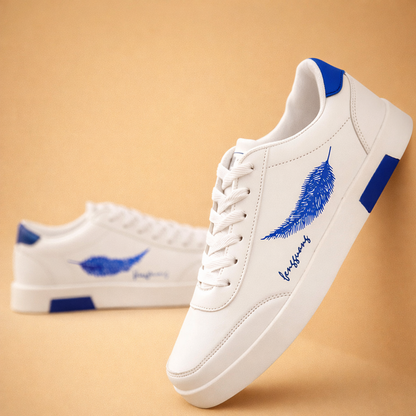 White men's classic low-top trainers with a leather-look finish