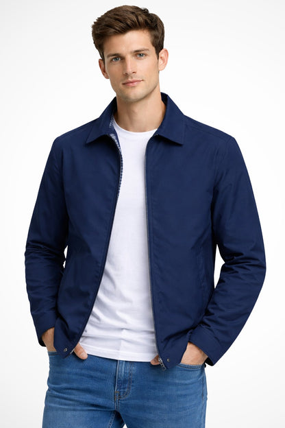Men's blue check lining harrington jacket for autumn