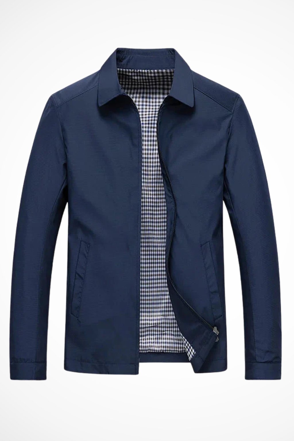 Men's blue check lining harrington jacket for autumn