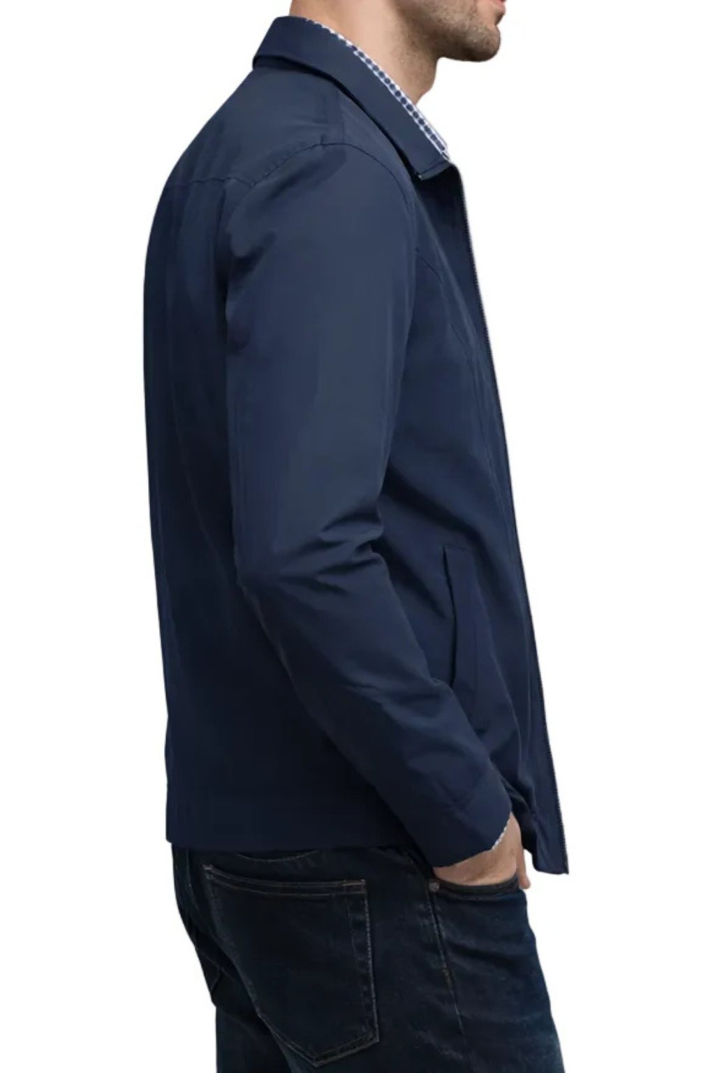 Men's blue check lining harrington jacket for autumn