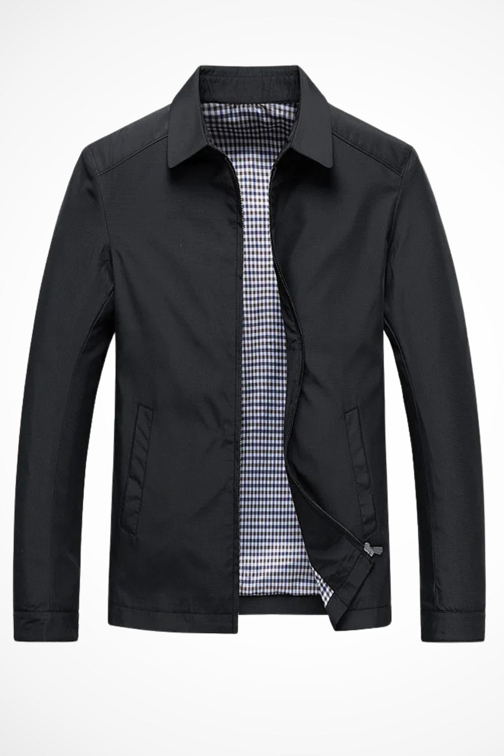 Men's blue check lining harrington jacket for autumn
