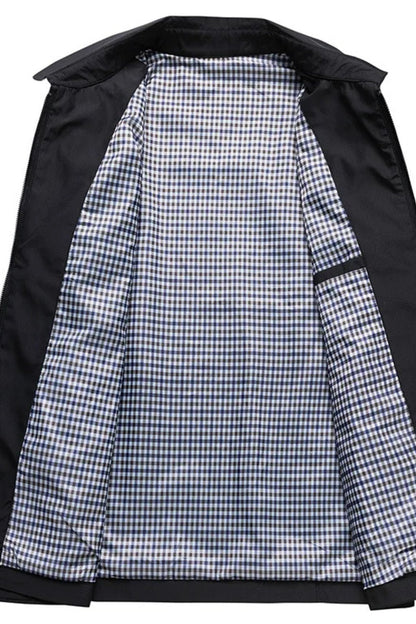 Men's blue check lining harrington jacket for autumn