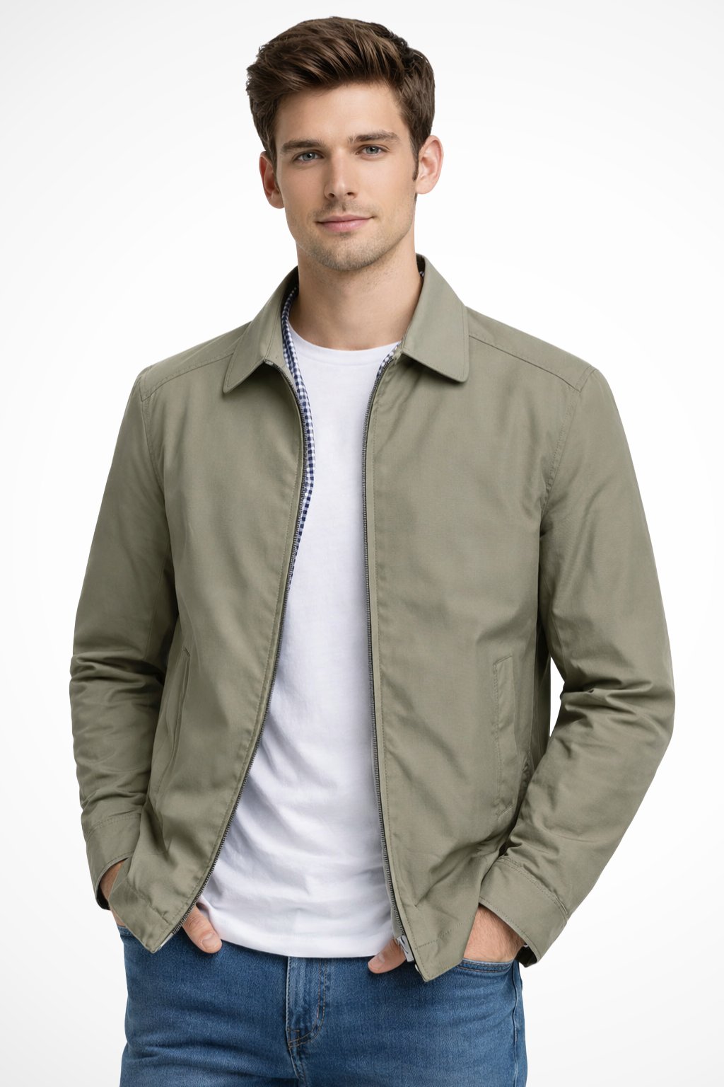 Men's black check lining harrington jacket for autumn