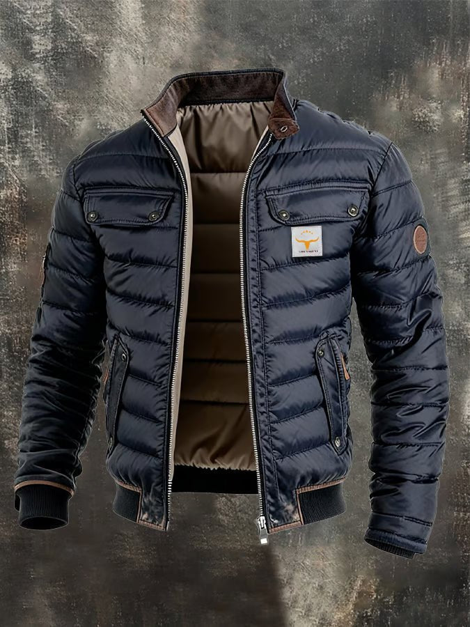 Men's quilted down puffer jacket with a windproof shell for autumn