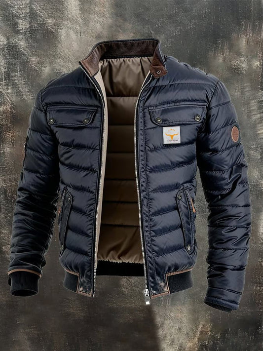 Men's quilted down puffer jacket with a windproof shell for autumn