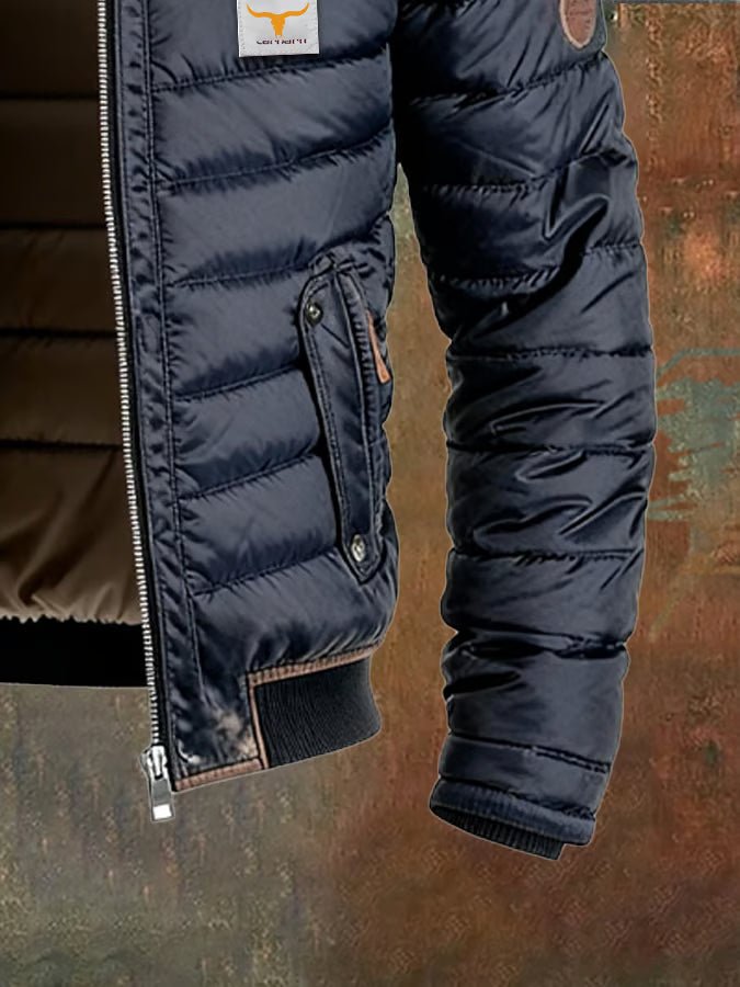 Men's quilted down puffer jacket with a windproof shell for autumn