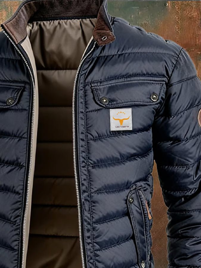Men's quilted down puffer jacket with a windproof shell for autumn