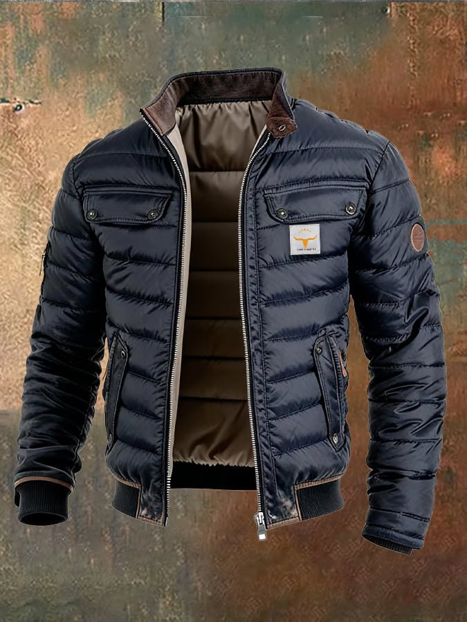 Men's quilted down puffer jacket with a windproof shell for autumn