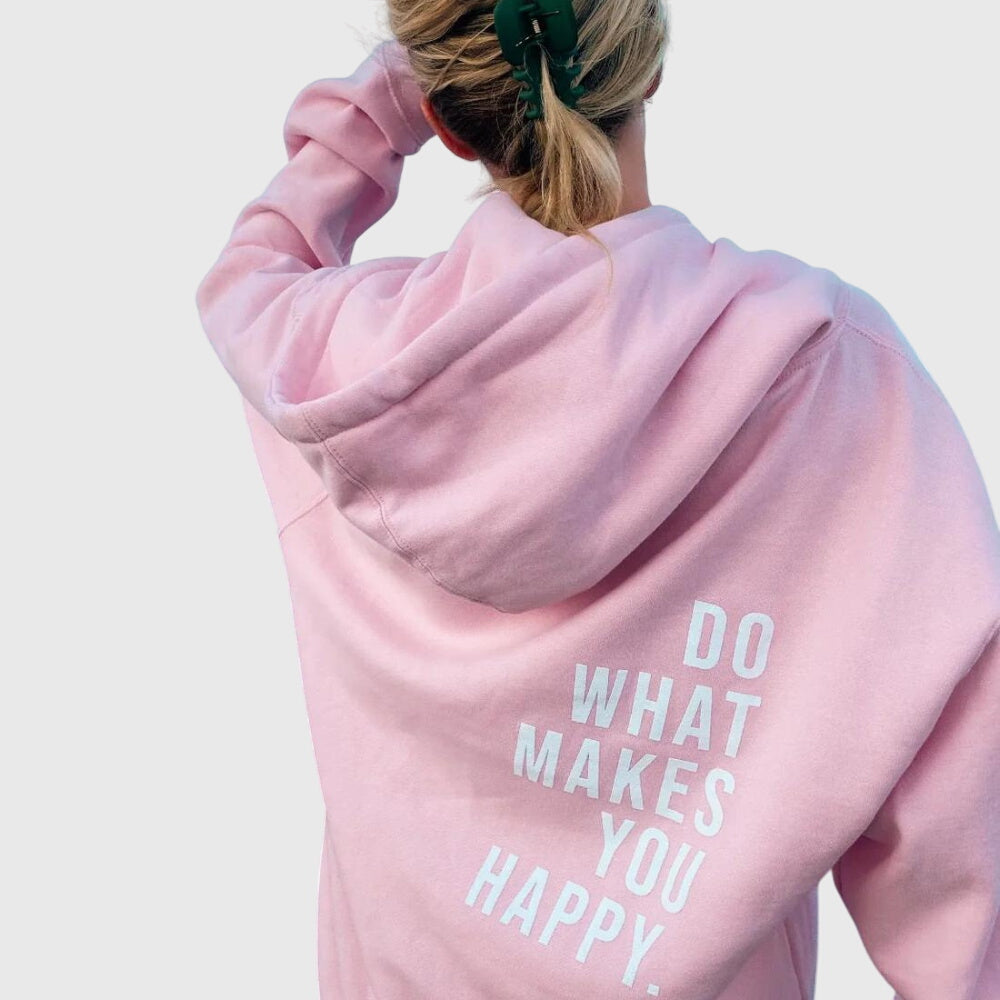 Women's Light Pink Oversized Slogan Print Drawstring Autumn Hoodie