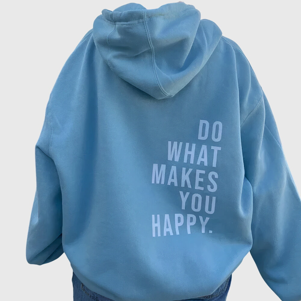 Women's Blue Oversized Slogan Print Drawstring Autumn Hoodie