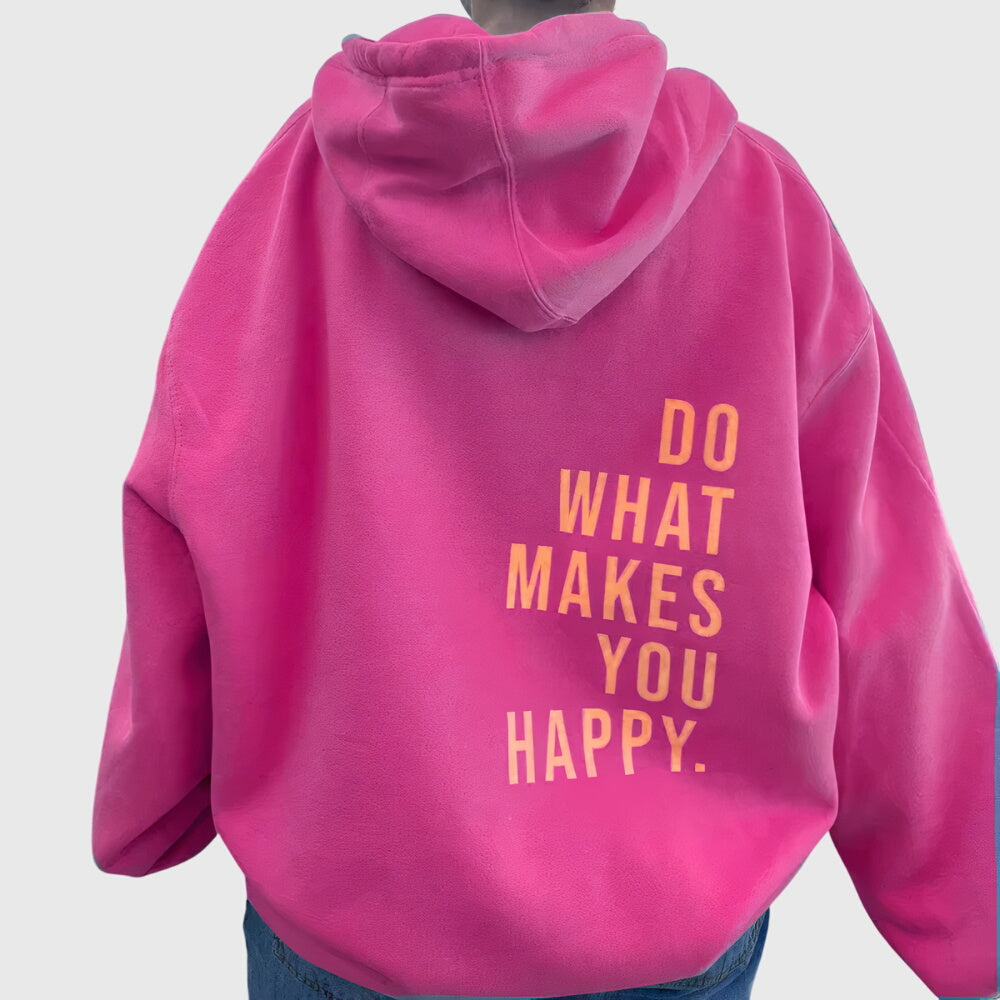 Women's Light Pink Oversized Slogan Print Drawstring Autumn Hoodie