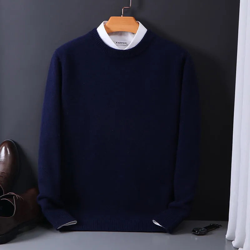 Men's beige cashmere crew neck jumper for autumn layering