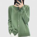 Women's Green Comfortable Button-Front Knitted Autumn Cardigan