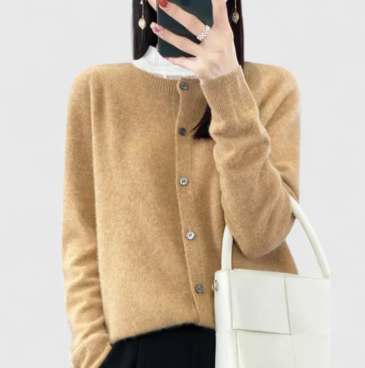 Women's Black Comfortable Button-Front Knitted Autumn Cardigan