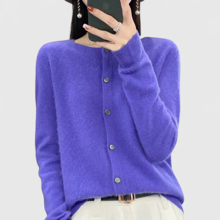 Women's Brown Comfortable Button-Front Knitted Autumn Cardigan