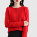 Women's Beige Comfortable Button-Front Knitted Autumn Cardigan
