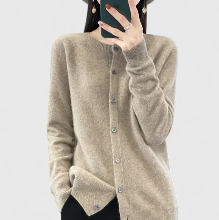 Women's Pink Comfortable Button-Front Knitted Autumn Cardigan