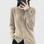 Women's Pink Comfortable Button-Front Knitted Autumn Cardigan