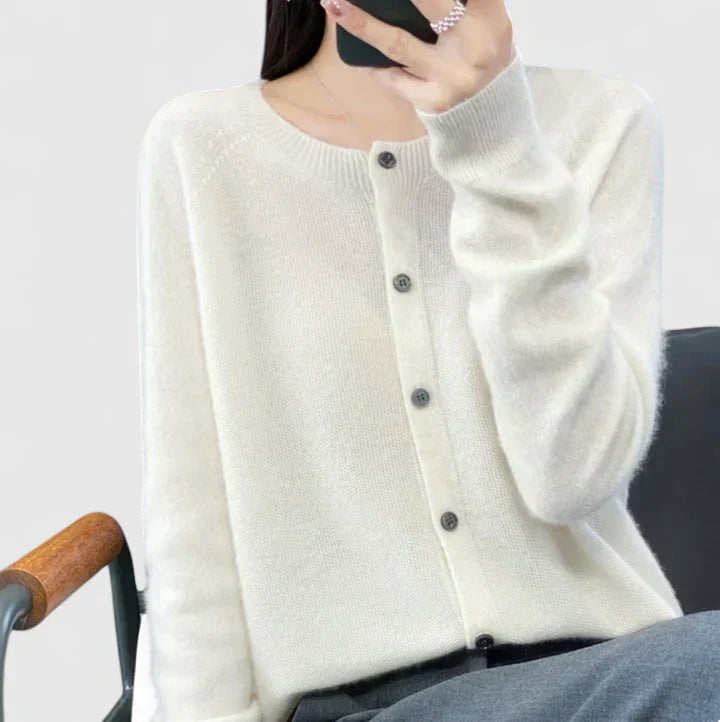 Women's Red Comfortable Button-Front Knitted Autumn Cardigan