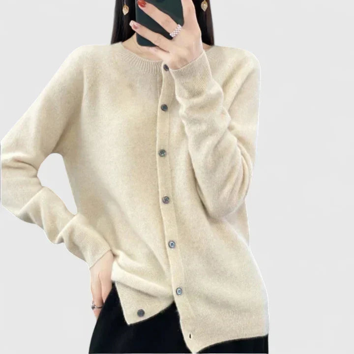 Women's Purple Comfortable Button-Front Knitted Autumn Cardigan